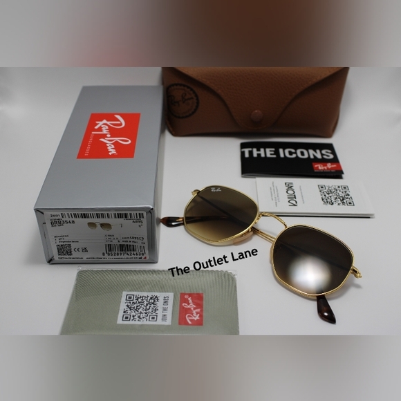 Model Display RayBan Hexagonal Gradient Brown RB3548N Gold Frame - Picture 4 of 16